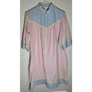 Vintage Vandemere Seesucker Pastel Striped Nightgown Robe House Coat Large Zip